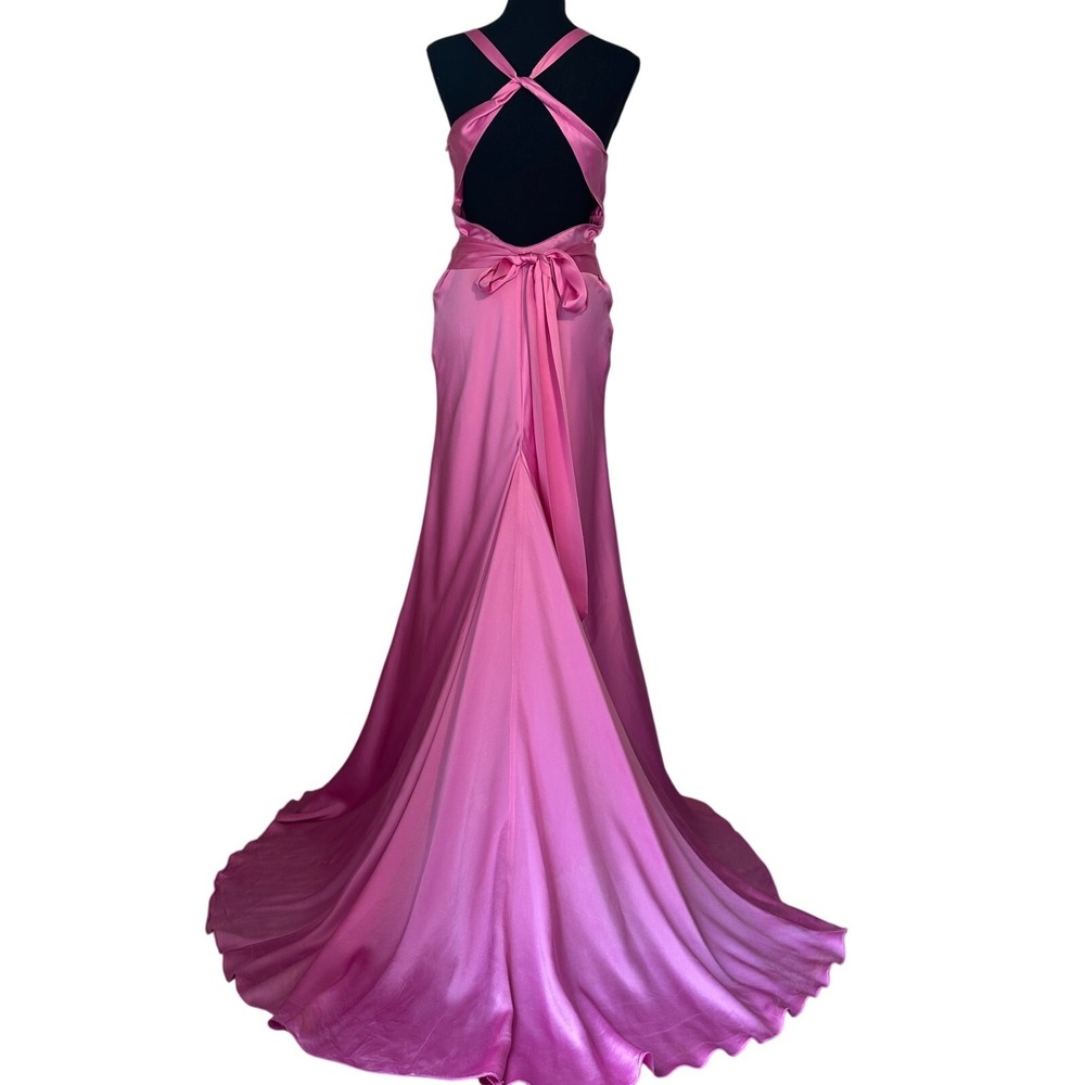Dina Bar El Y2K Kate Hudson Silk Fairy Formal Dress Mermaid Train Backless Small - Picture 2 of 16